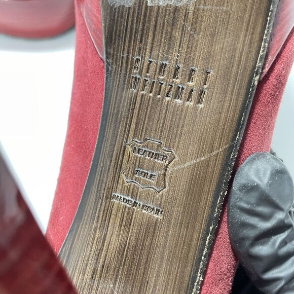 Stuart Weitzman Red Suede Platform High Heel Pumps Women’s 7.5 M Spain - Picture 10 of 10